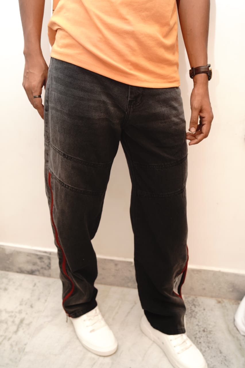 Contrast Stripe Cargo Denim