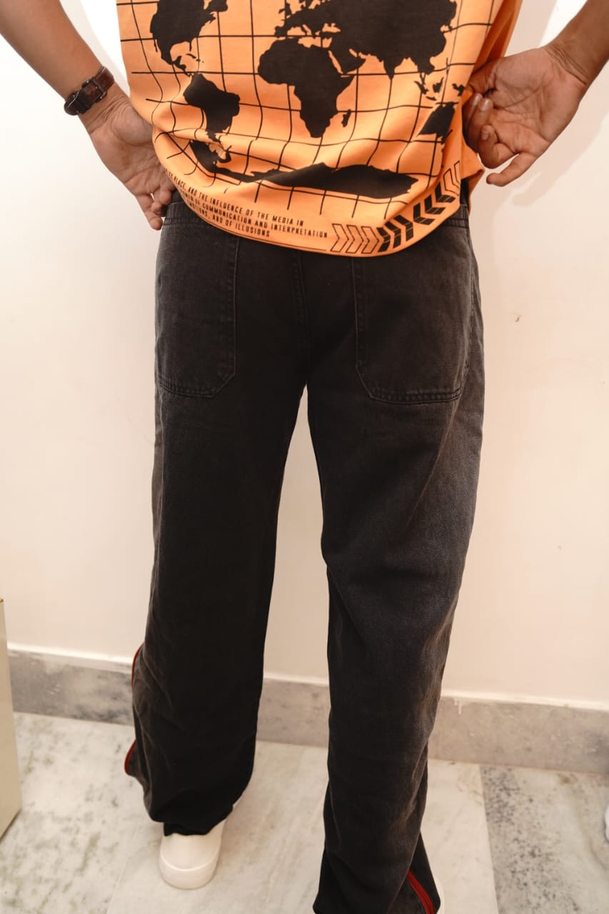 Contrast Stripe Cargo Denim